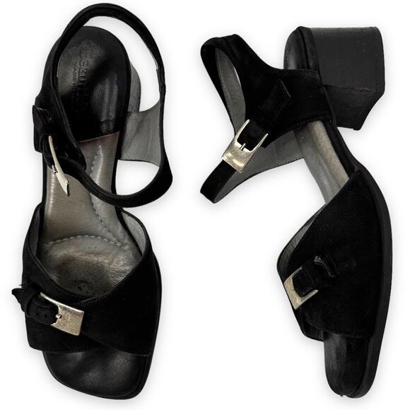 BeautiFeel Sandals Black Suede Strap Buckle Block Heel Size 39 US 8.5 - Picture 1 of 11